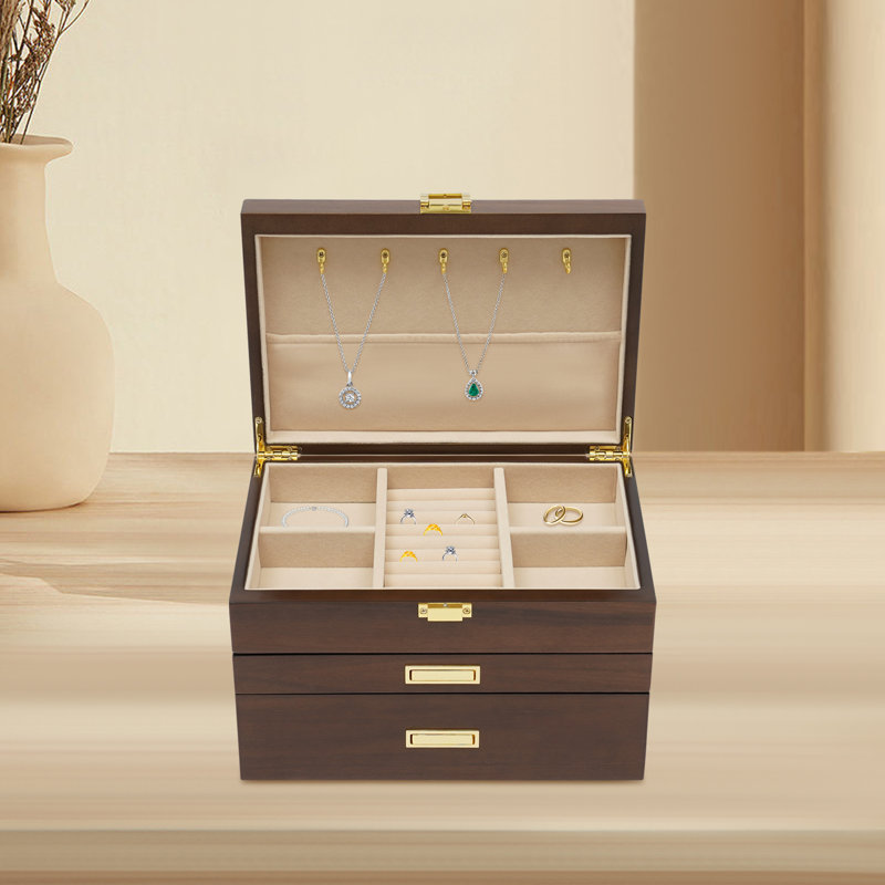 Boîte de rangement pour bijoux 3 couches, Brun foncé