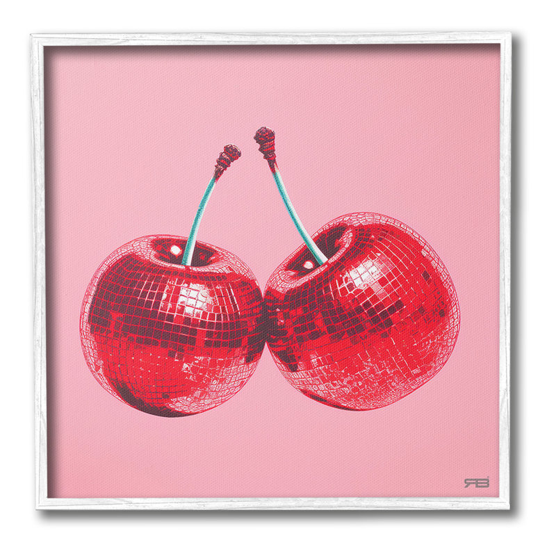 Motif, cerise, giclée, art par RB, H 24 po x l 24 po, Giclée encadrée blanc bord de mer