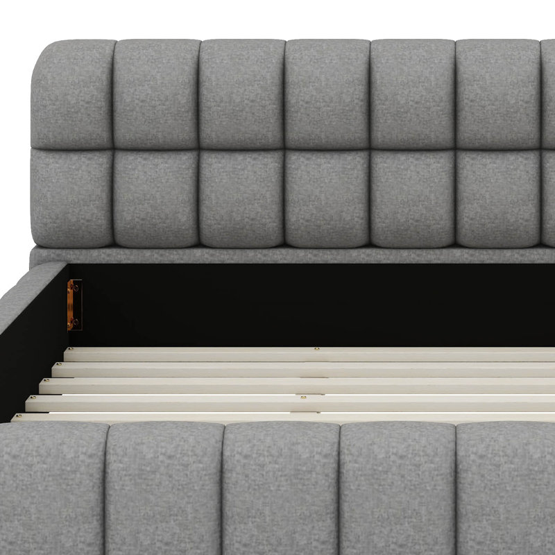 Très grand lit plateforme tapissier, Gris