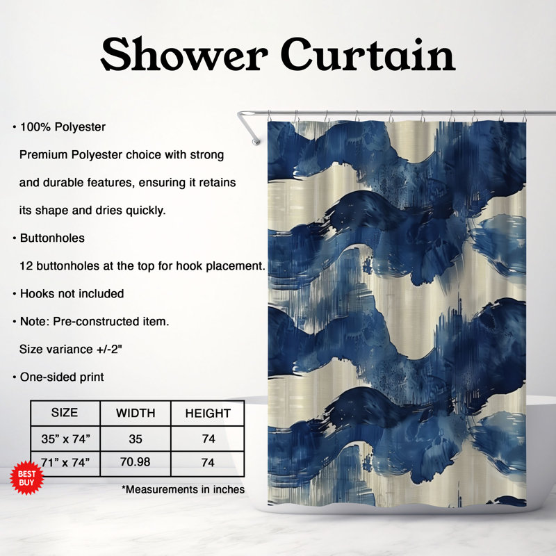 Blue Dashes - Premium Shower Curtain, 74"H x 71"W
