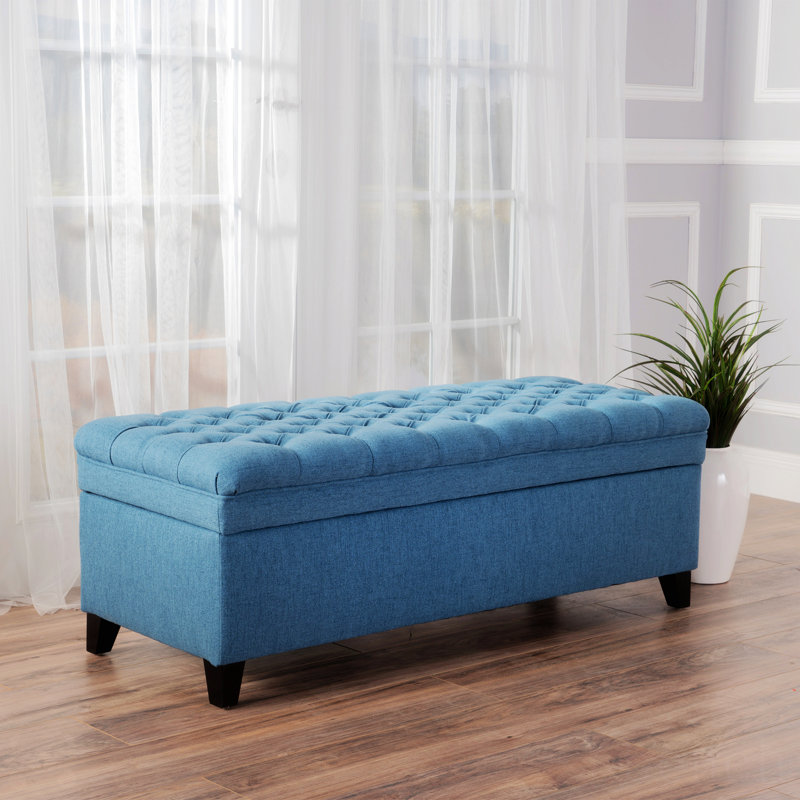 Modern storage ottoman, Faux Leather, Blue