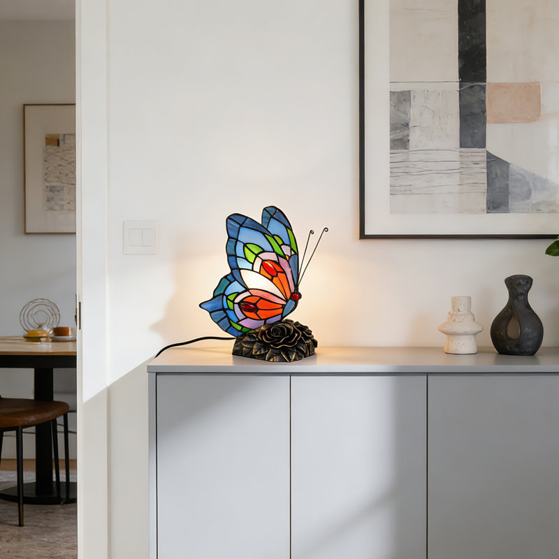 Lampe de table papillon en verre coloré Tiffany