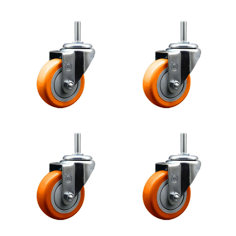 Ensemble de roulettes pivotantes à tige filetée 3,5 pouces 3,5 po, Orange