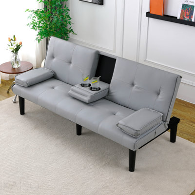 The 67-Inch Light Gray Pvc Multi-Functional Sofa Bed, With A Foldable And Cup Holder Design, Makes It Extremely Convenient To Turn The Living Room Into A Guest Room