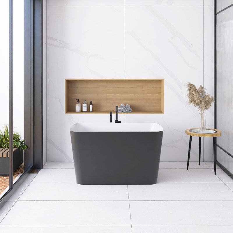 47 In. X 27 In. Freestanding Acrylic Soaking Bathtub, Matte Gray
