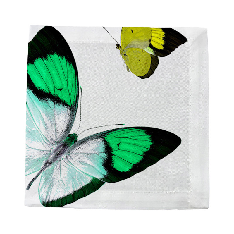 Butterflies Cotton Sateen Cocktail Napkins, Acid Green