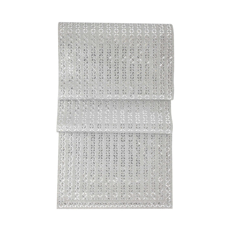 Silver Polyester Rhinestone X-Pattern Table Runner, 108" x 13"