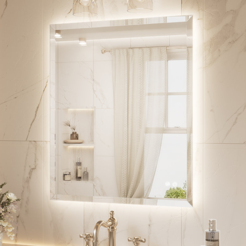 Miroir de salle de bain biseauté à rétroéclairage DEL, 36 po x 30 po