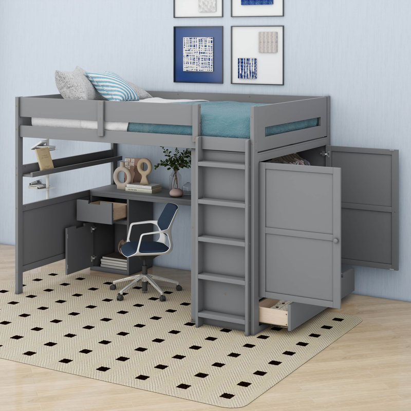 Lit mezzanine double Josse Kids, gris