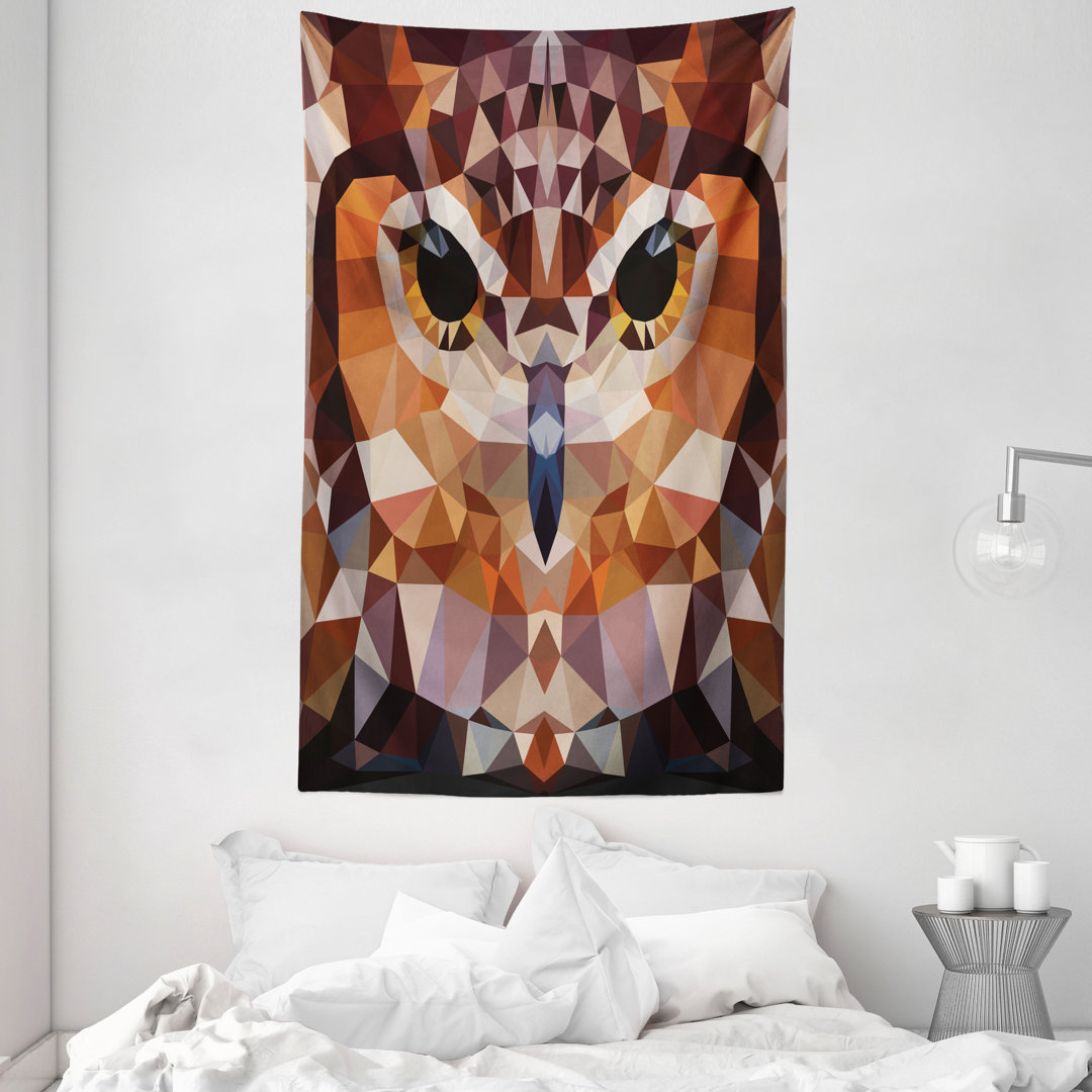 Wandteppich, Geometrische Mosaik Eule Kunst, Orange Braun