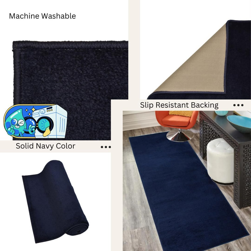 Tapis antidérapant de couleur bleu marine pour intérieur, Tapis de couloir 2 pi 2 po x 9 pi