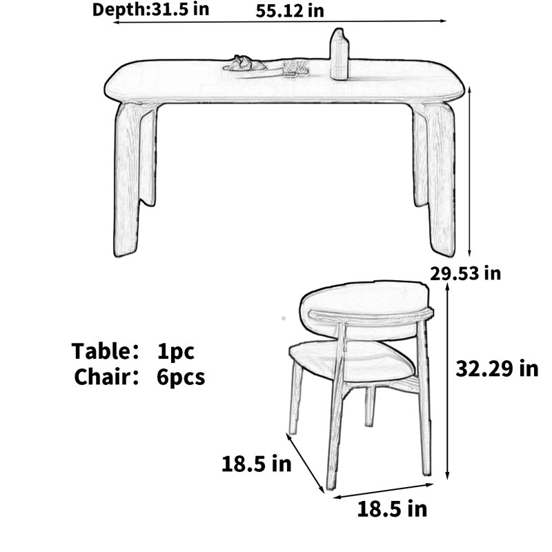 Table de style moderne en bois de frêne, H 29,53 po x L 55,12 po x l 31,5 po