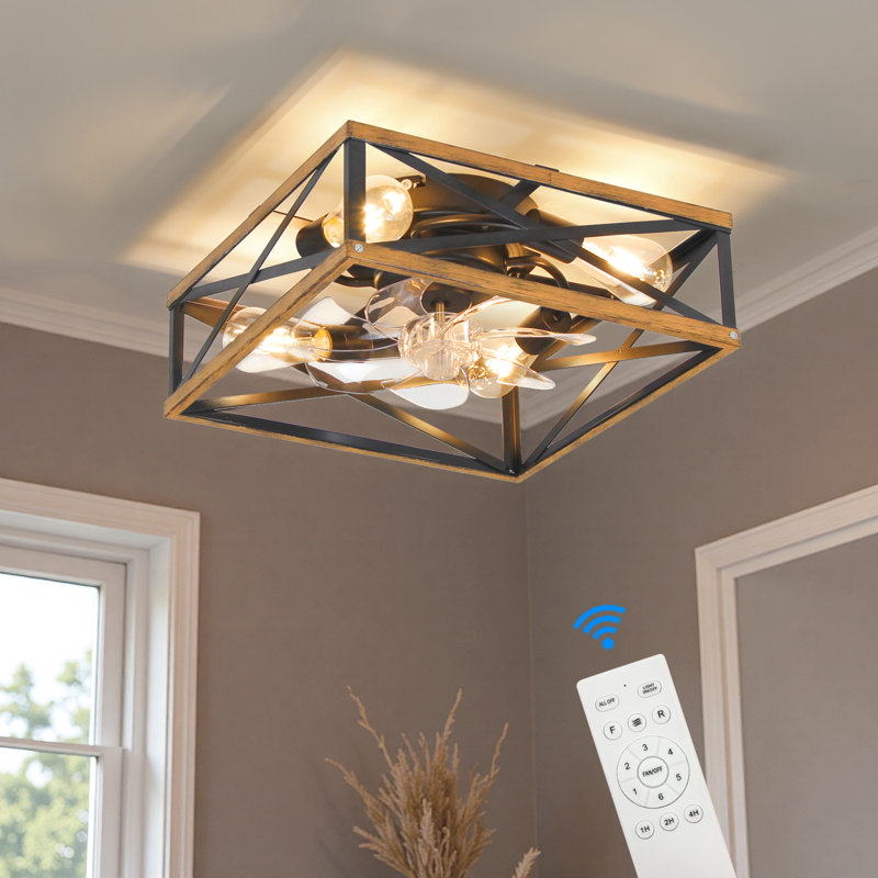 16" Farmhouse Caged Ceiling Fan With Remote, Reversible Dc Motor, And Light Kit