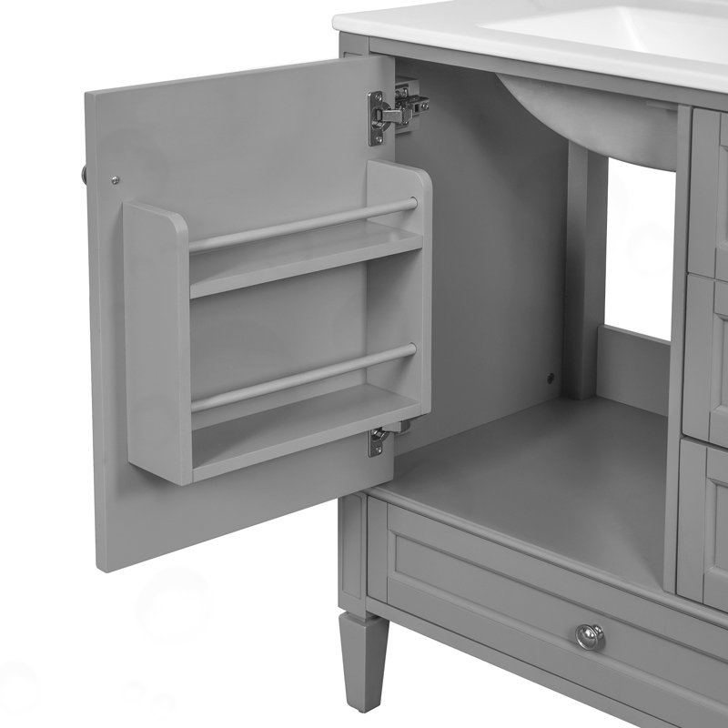 Bathroom Vanity with Ceramic Sink, Gray/Black