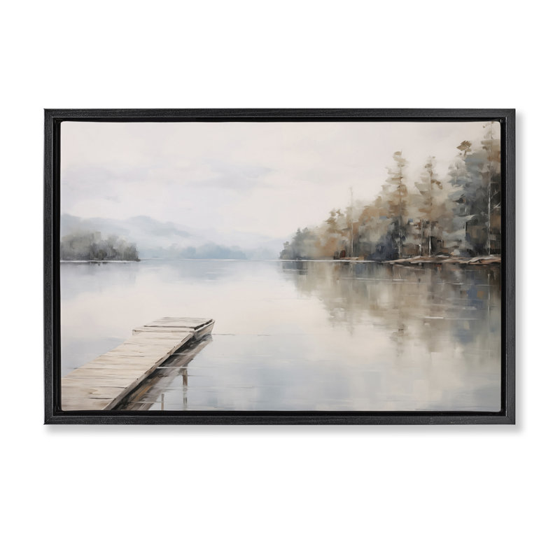  Toile flottante encadrée «Old Lake Dock View» par Arlington Prints, H 21 po x l 31 po, Cadre flottant noir de jais