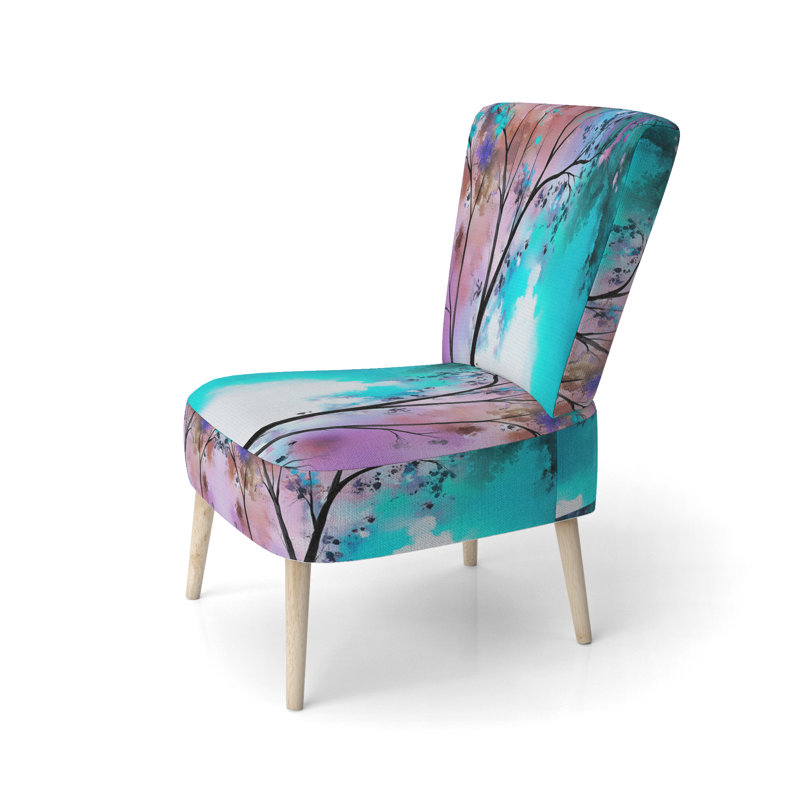 Damask /Abstract / Pattern - Traditional Upholstered Side Chair, Blue/Purple