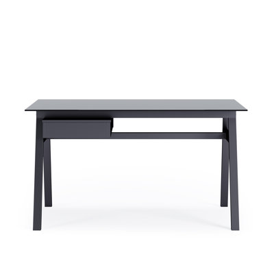 Birl Glass Top Metal Base Writing Desk