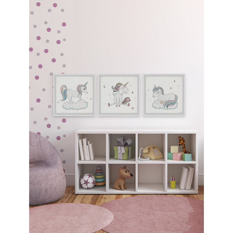«Proffitt Unicorn Pastime», ensemble de 3 pièces encadrées, H 12 po x l 12 po