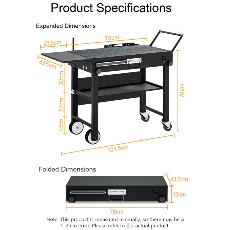Table de barbecue pour l'extérieur avec fonction pliable - matériau en acier inoxydable, capacité de 300 lb, idéale pour la conception de chariots de cuisson et de camping, plusieurs options, structure solide, étagère à épices intégrée