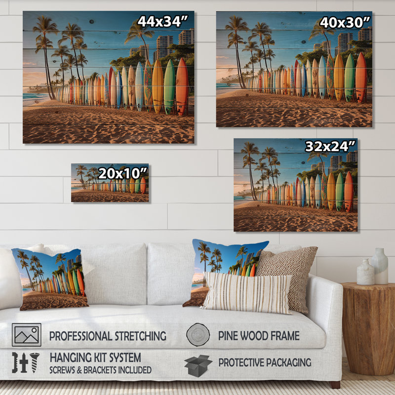 Hawaii Surfers Paradise, impression sur bois naturel, H 10 po x l 20 po x P 0,78 po
