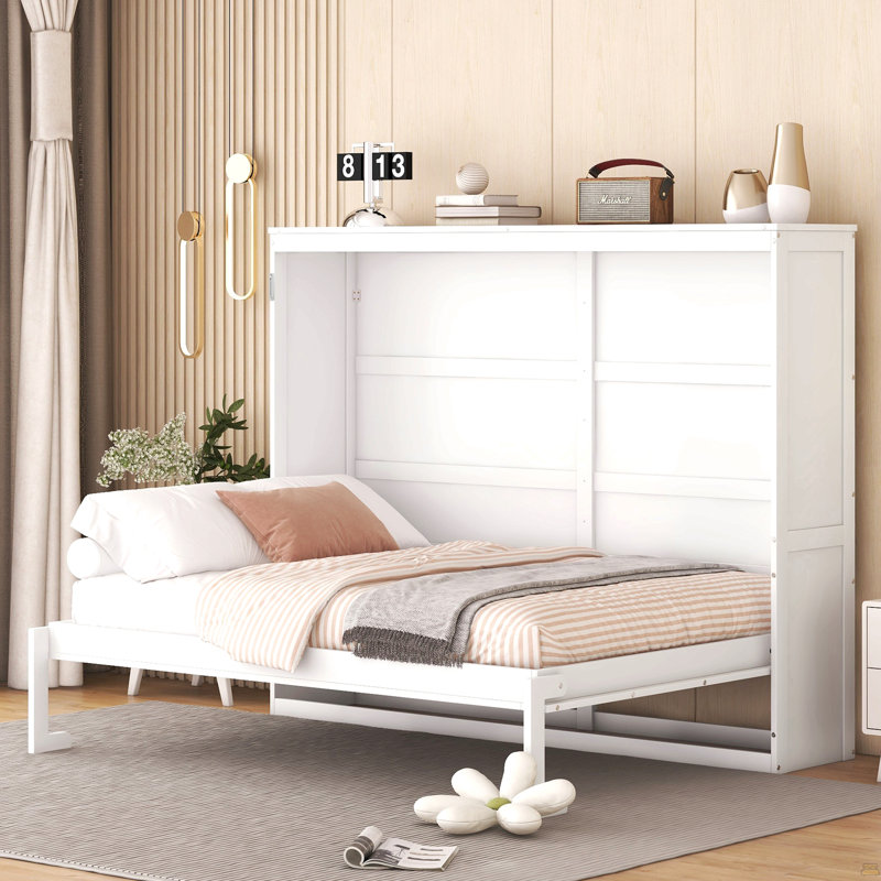 Lit escamotable double pleine grandeur, Lit double, Blanc