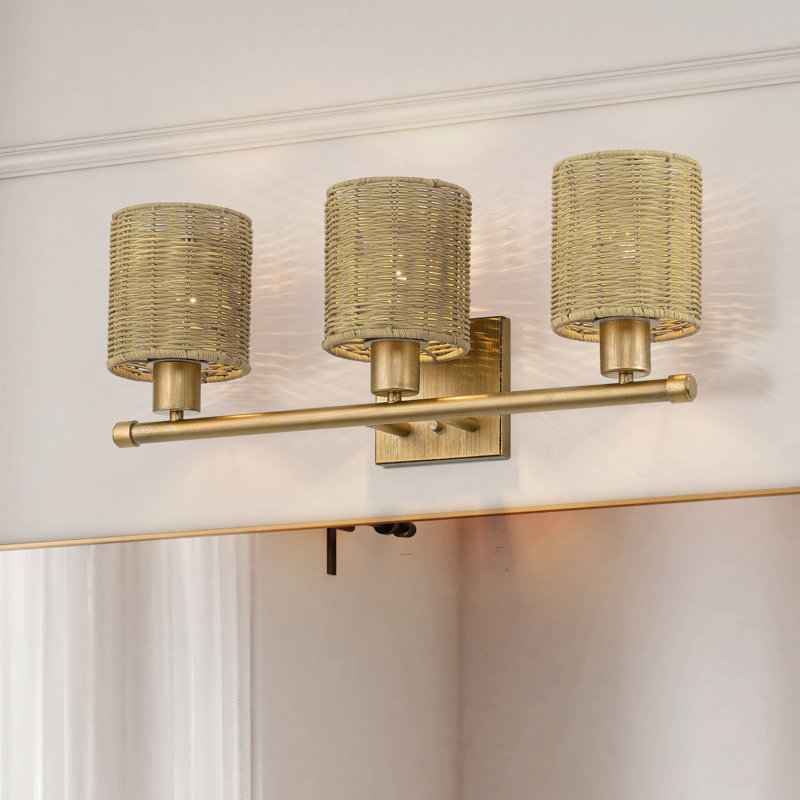 Weavington 3 Light Antique Gold Leaf Vanity Sconce, 3 Lights, 9.5"H x 23.5"W x 7"D, Gold