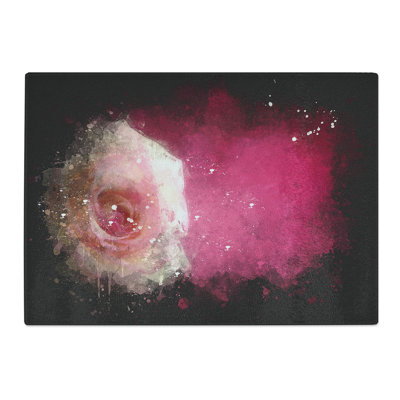 Tempered Glass Lone Pink Rose Chopping Board