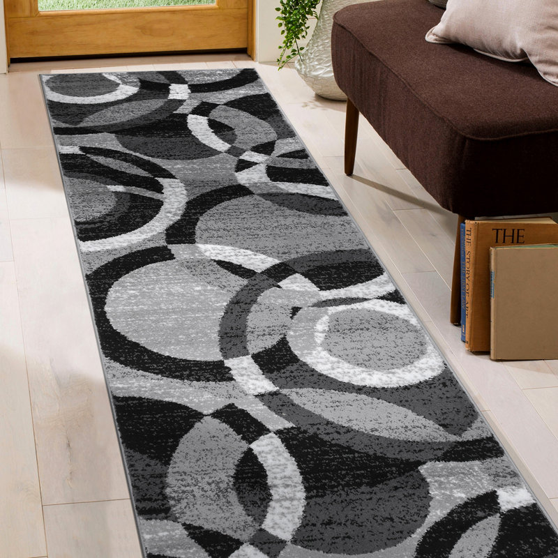 Mehul Woven Geometric Gray/Black/Ivory Area Rug - Modern Abstract Polypropylene Carpet for Living Room, Bedroom, Entryway, or Dining Room