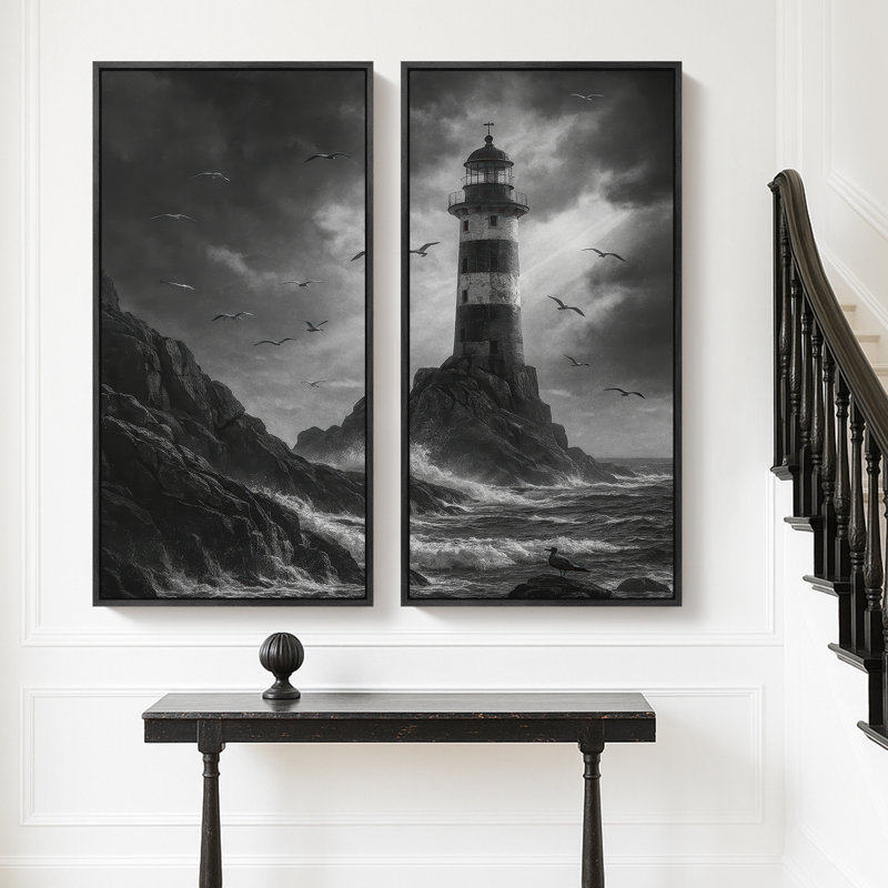 Grand ensemble d'art mural sur toile encadrée, impression de décor nautique spectaculaire , Noir, H 60 po x l 30 po