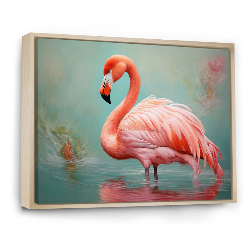 «Pink Flamingo Secret Beauty I», reproduction sur toile, Cadre naturel flottant, H 30 po x l 40 po x P 0,5 po