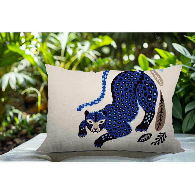 Coussin lombaire réversible intérieur / extérieur Gino Leopard, Marine, Rectangle H 18 po x l 25 po