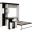 Lit double noir et blanc avec tablettes de rangement et bureau pour économiser de l'espace