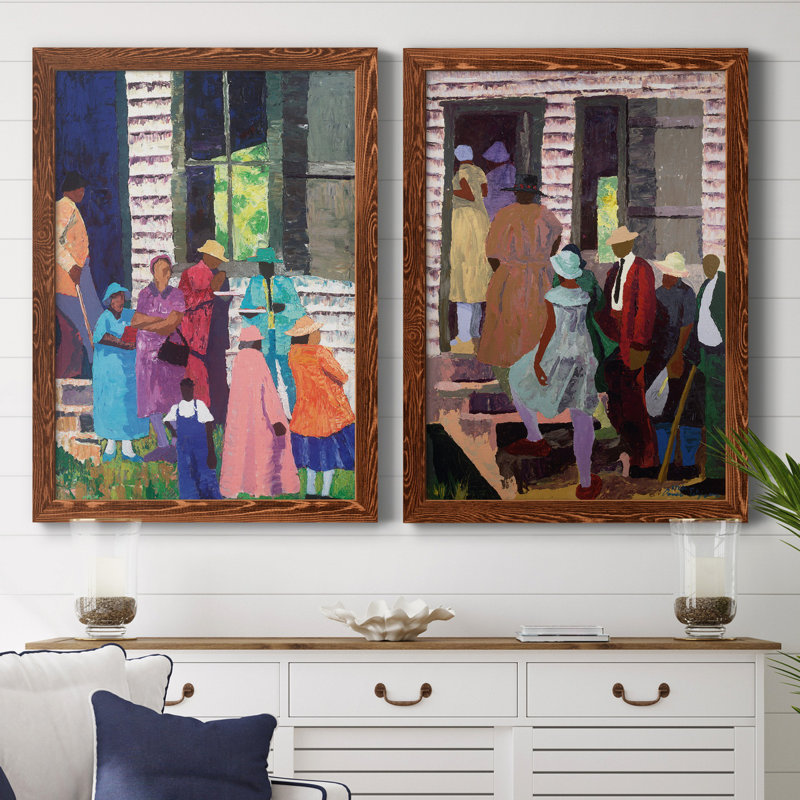 «Going to Church», ensemble de 2 reproductions d'art, H 31,5 po x l 47 po x P 1,5 po, Toile avec cadre érable, Pas de tapis
