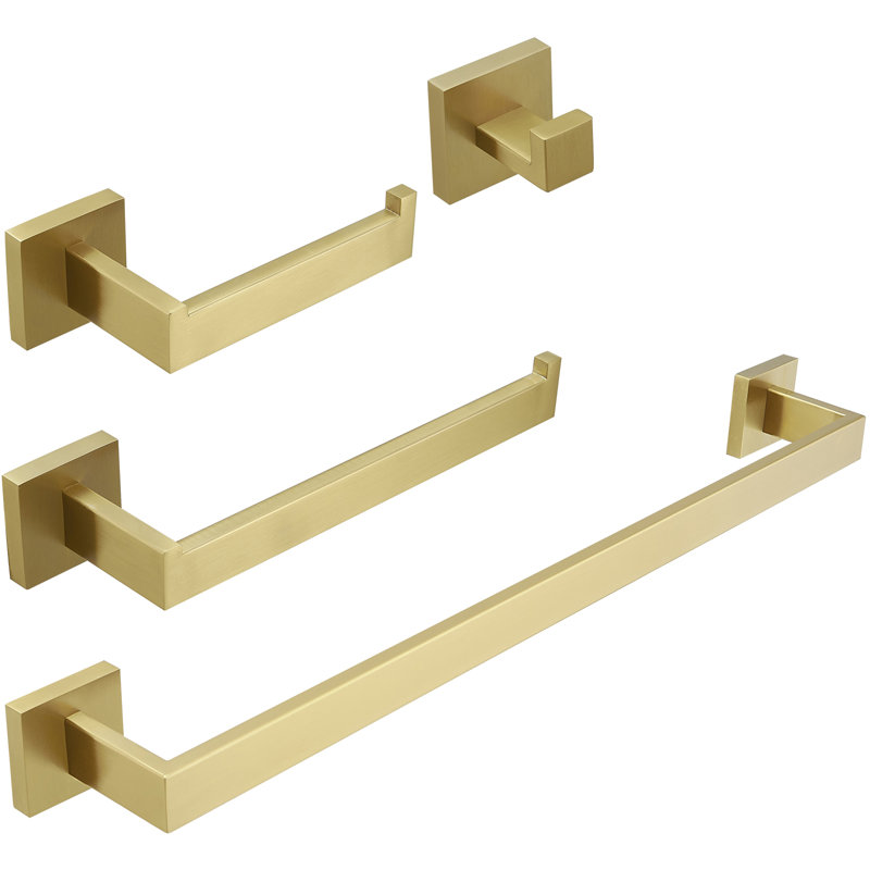 Bathroom Hardware Set 4 - Piece Bathroom Hardware Set, Brushed Gold