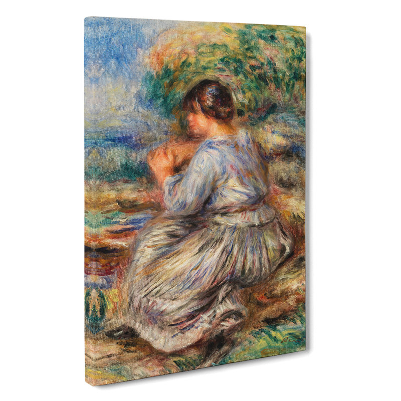 Girl Seated In A Landscape by Pierre-Auguste Renoir - Wrapped Canvas Painting, 76cm H x 50cm W x 3cm D