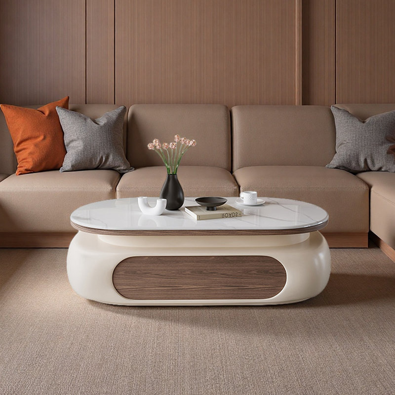 Modern oval-shaped granite coffee table
