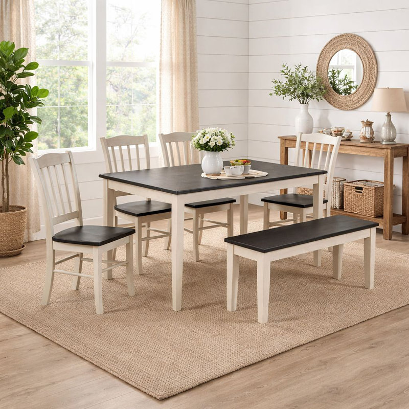Weldy 6 - Person Dining Set, European Black Ash/Antique White