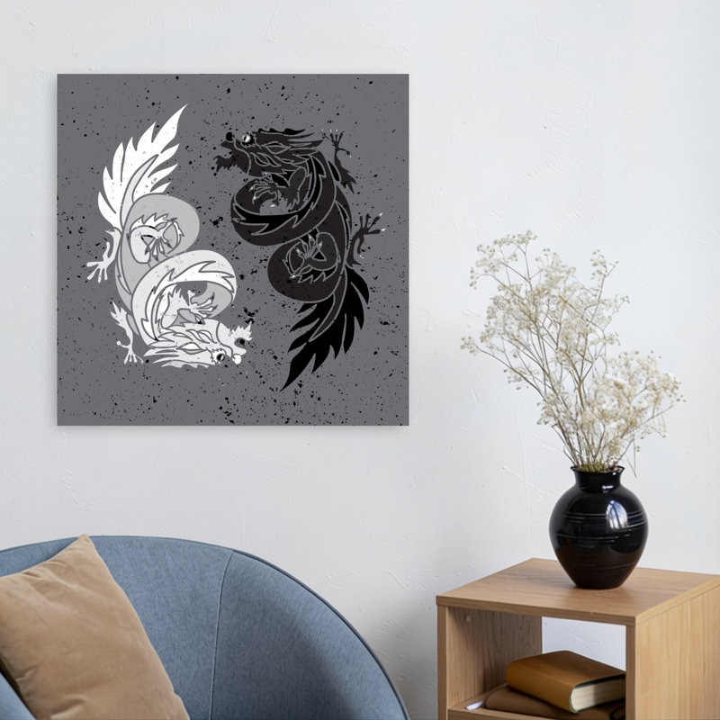 Yin Yang Dragons Contemporary Wall Art Print, 60.96cm H x 60.96cm W