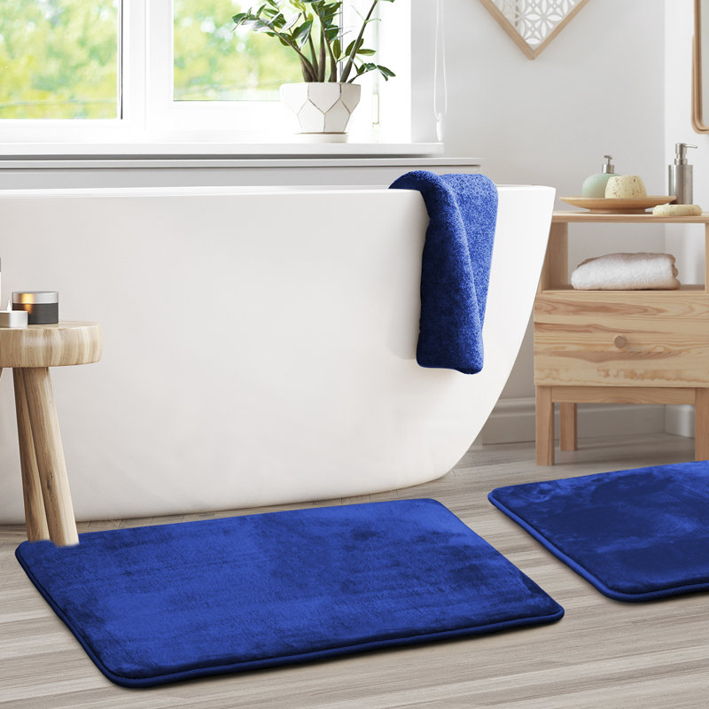 Steph Luxury Memory Foam Bathroom Rug Set, Grand: l 20 po x L 34 po, Royal / bleu
