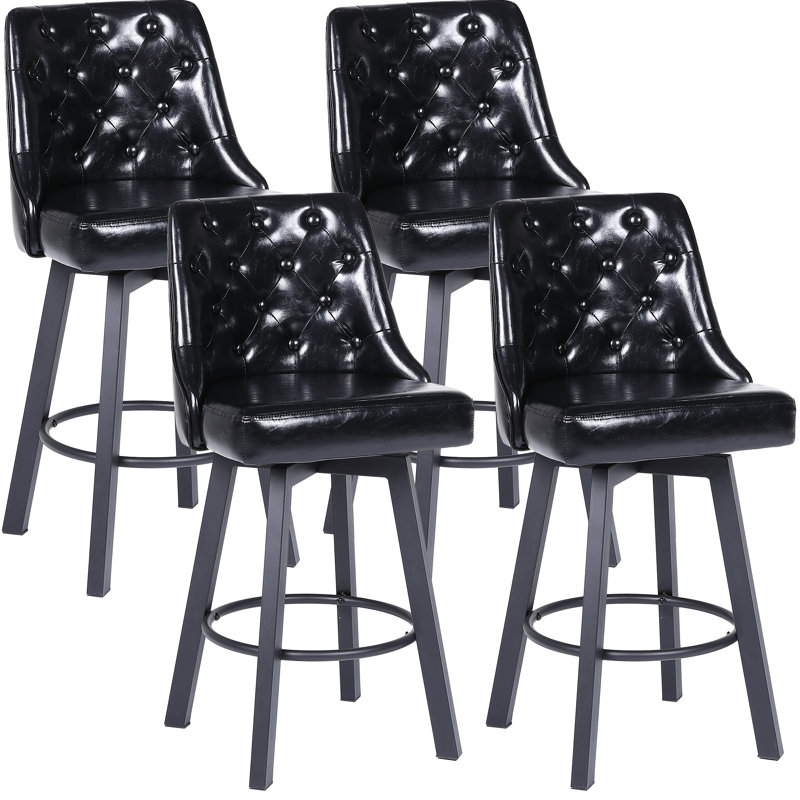 Bar Stools, Modern Wax Leather Bar Stools, 360° Swivel With Backrest, Thick Waterproof Seat Cushion, Suitable For Bar, Kitchen And Makeup