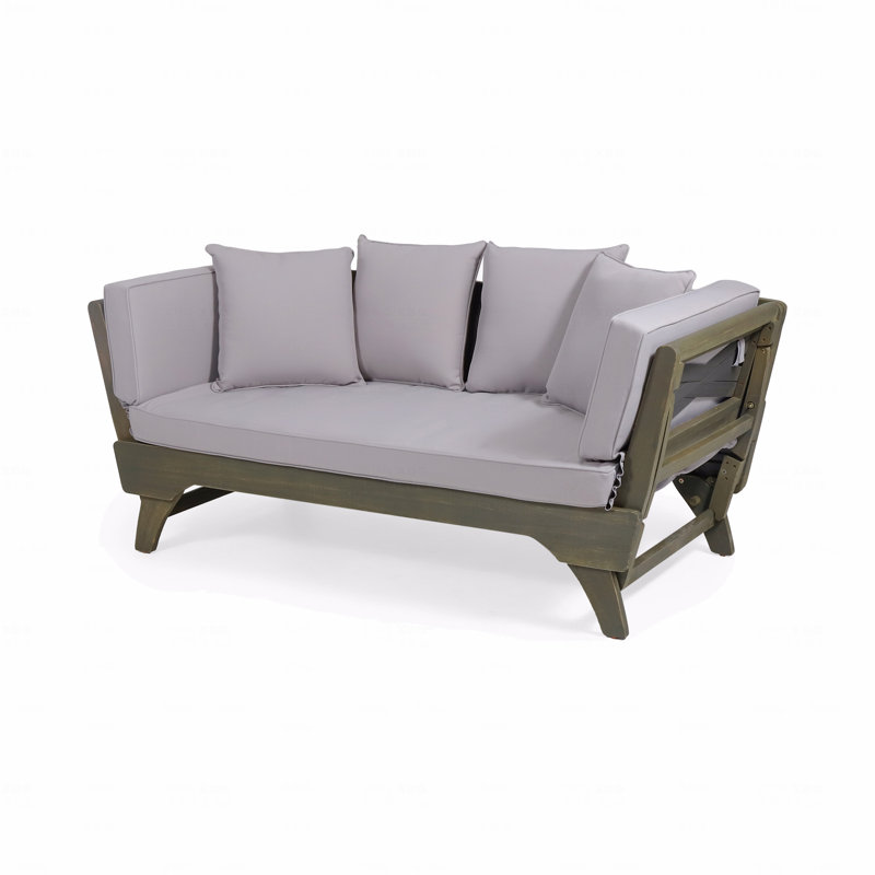 Daybed With Cushions, Expandable,Outdoor Couch Acacia Wood Patio Couch With Adjustable Armrests,Outdoor Convertible Daybed Sofa With Removable Cushionsand Pillows