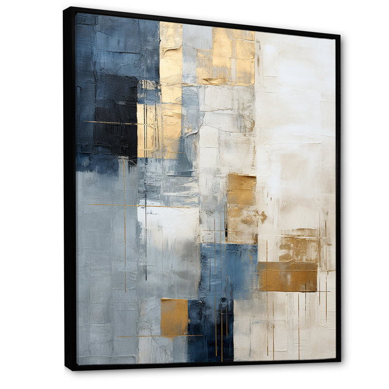 Beige et or, paysage d'hiver simple - reproductions d'art murales abstraites, H 32 po x l 24 po x P 1 po, Cadre flottant noir