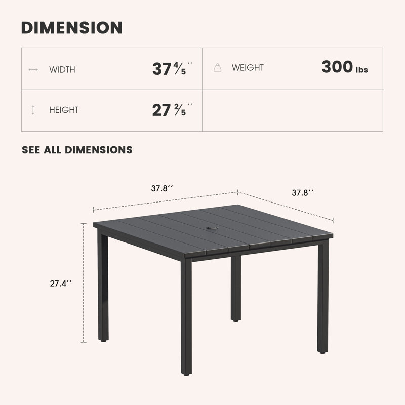 Table d'extérieur Vallery L 40 po x l 40 po Vallery, Noir