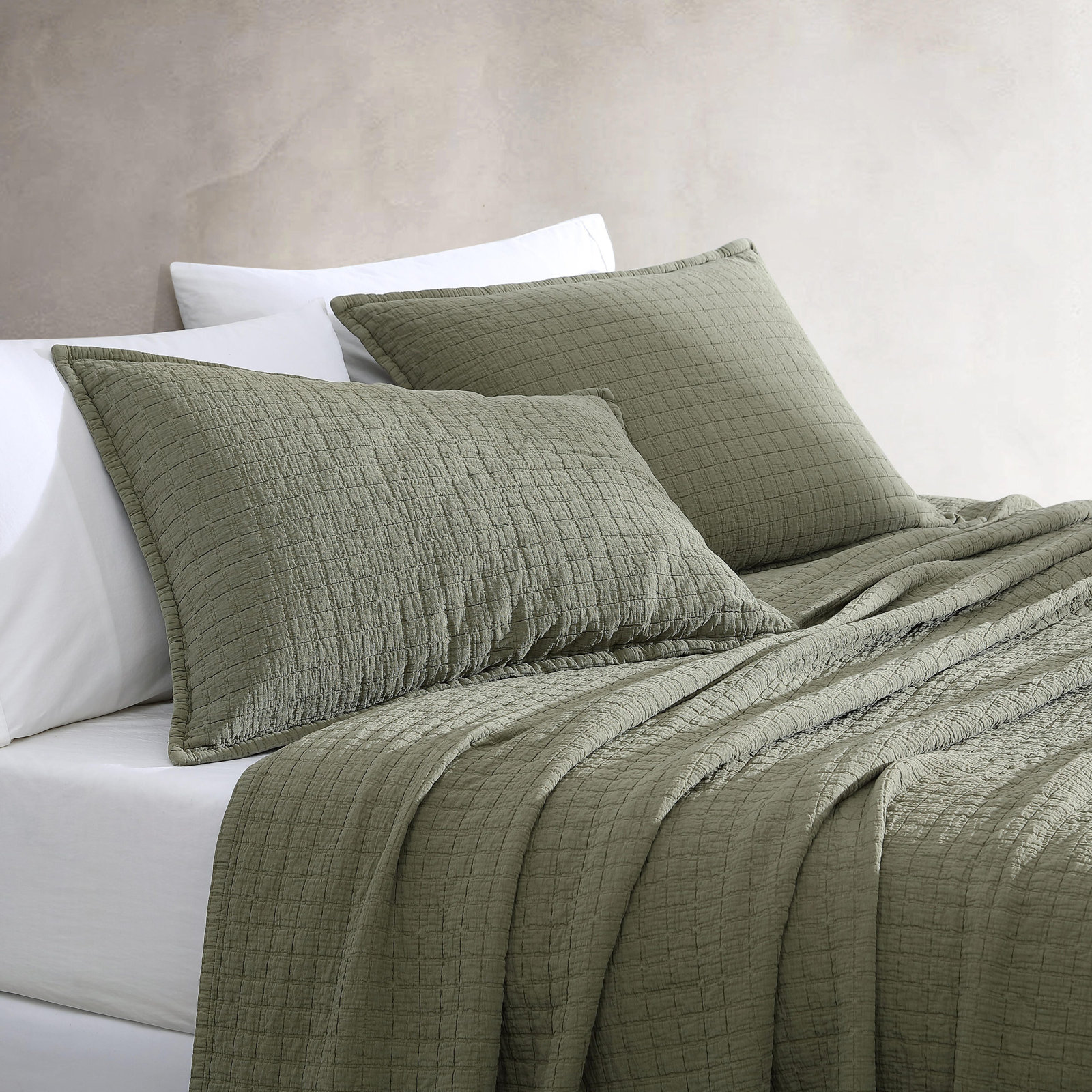 Garment Washed Cotton Shams, King, Dark Green