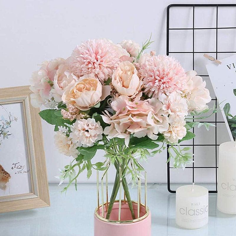 Bouquet de pivoines et d'hortensias artificiels réalistes - Soie / Plastique de véritables fleurs tactiles pour centres de mariage, décor de table, arrangements de fête nuptiale