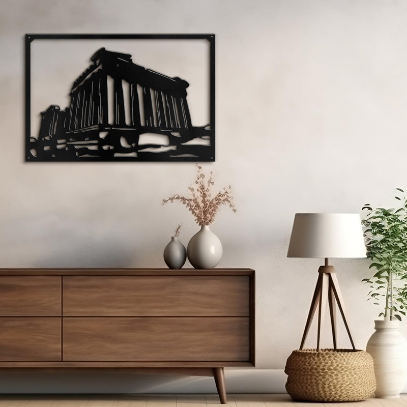 Classic Parthenon Greek Architecture Modern Abstract Modern Accent Sculpture Décoration murale en métal, Noir