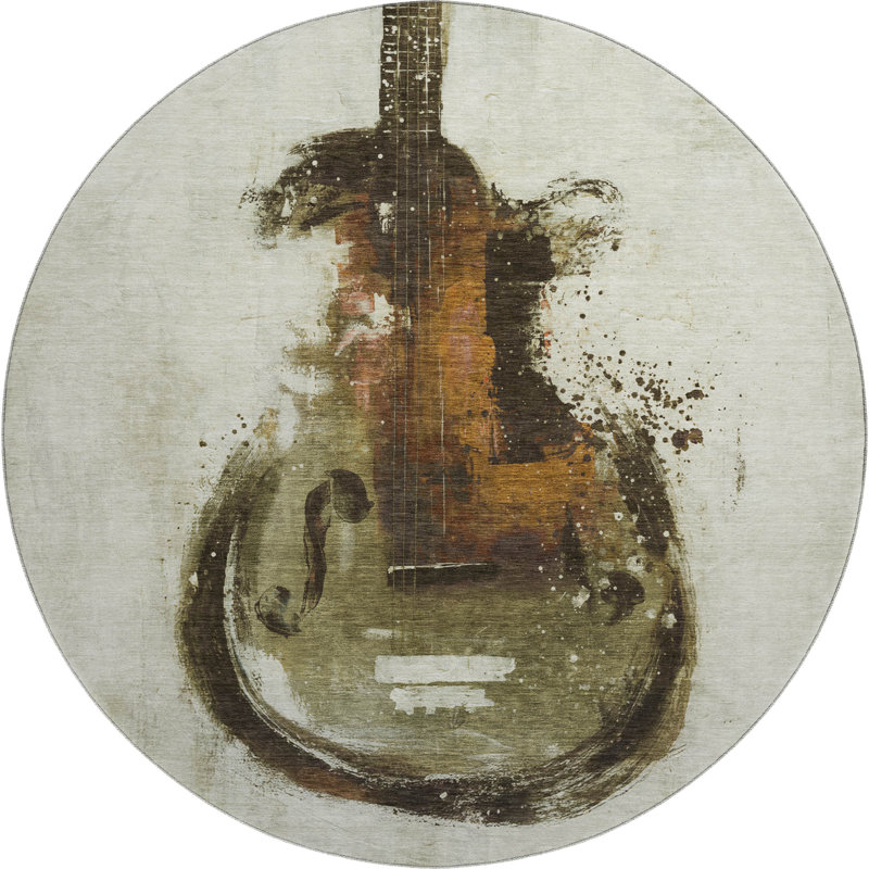 Premium Machine Washable Mayfield AMF2091 Music Rug, 1'8" x 2'6", Brown