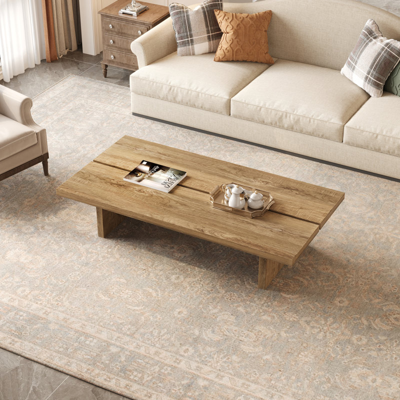 Table basse en bois, table basse rectangulaire, H 12,6 po x l 55 po x P 27,5 po, Brun
