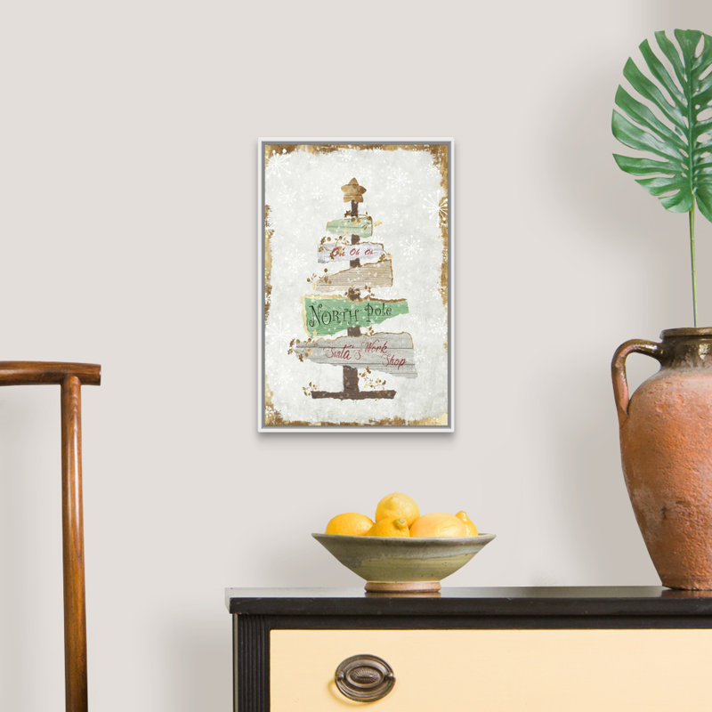 Arbre de Noël doré-impression d’art textuel sur toile, Cadre blanc, H 20 po x l 14 po x P 1,75 po