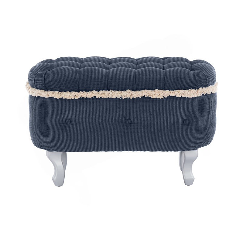 29.5'' Button-Tufted Fabric Storage Bench With Fringe, Multi-Functional Ottoman For Bed End, Entryway Or Window Seating.